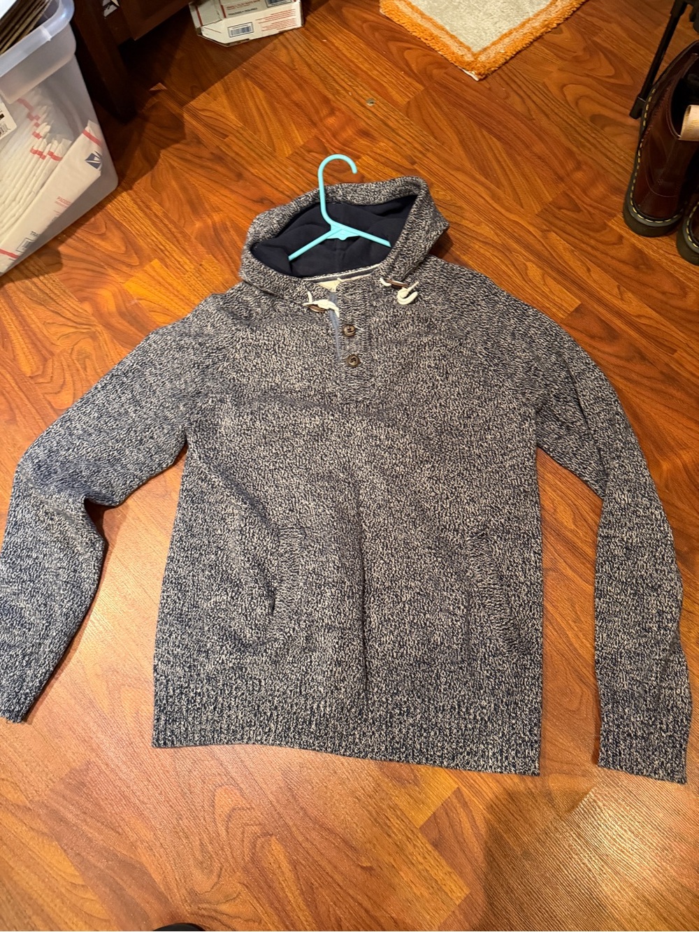 Men's H&M Heathered Navy Hooded Sweater